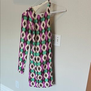 Zara One Shoulder Dress - Purple, Green, Cream